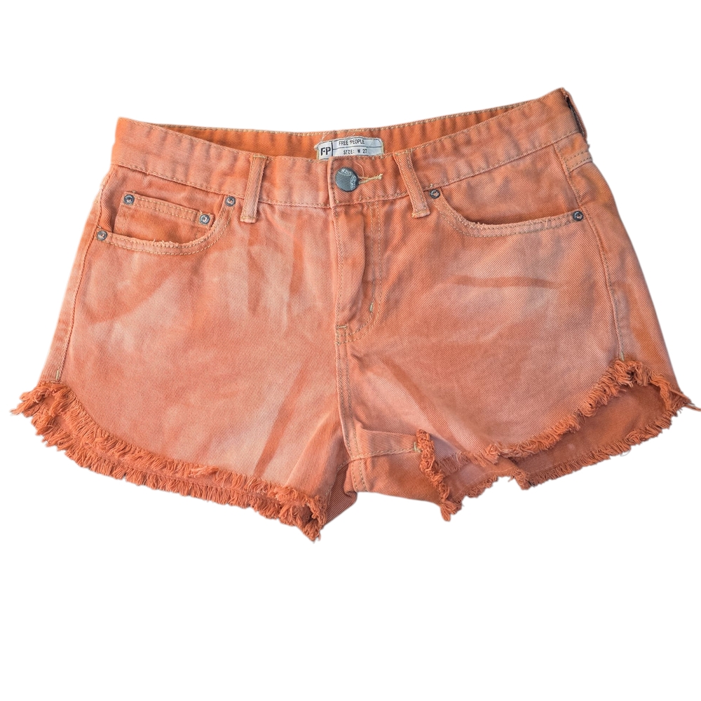 Free People Irreplaceable Tie-Dye Denim Shorts‎ Coral Orange Shorts Size 27